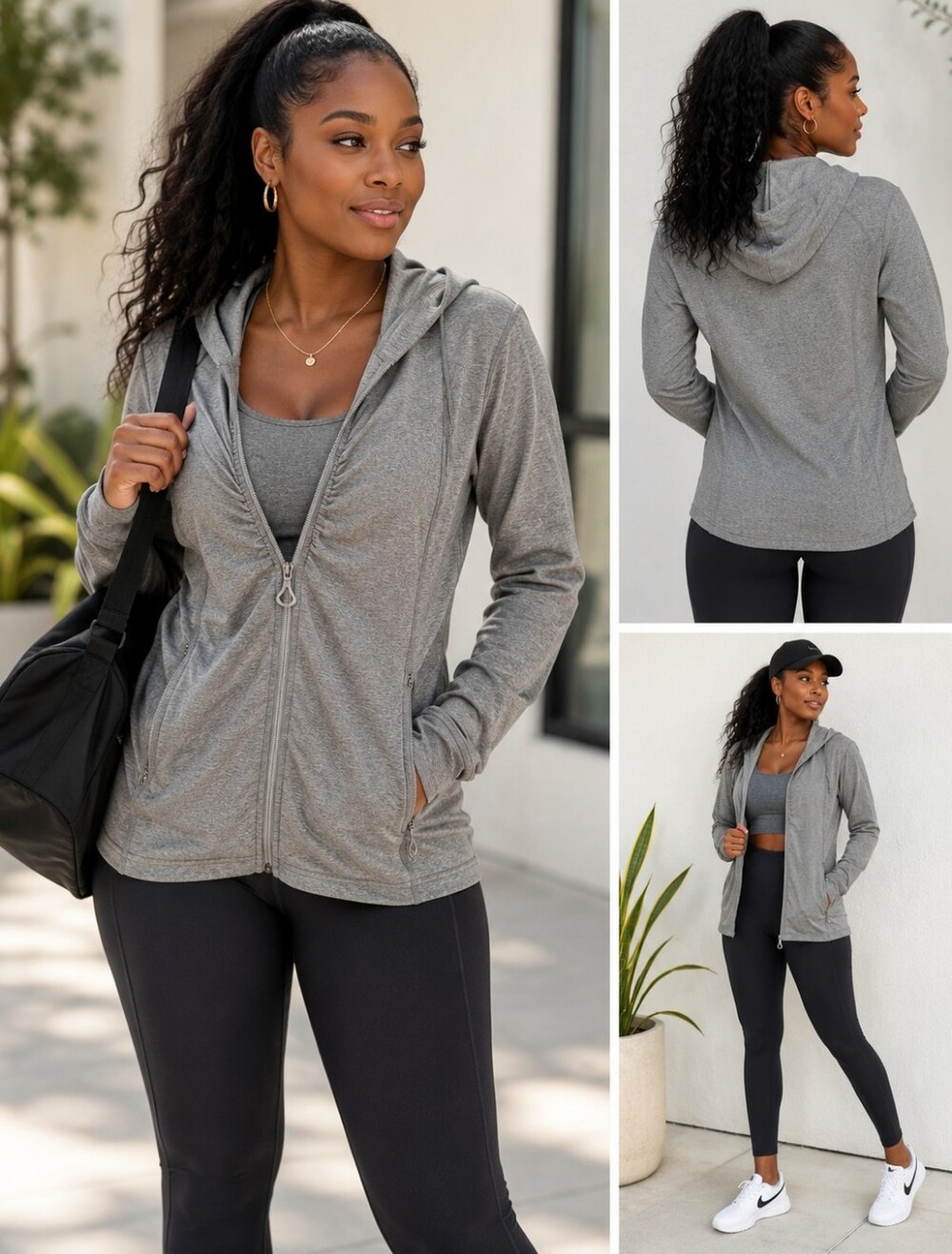 Athleta Gray Performance Hoodie | Size Small | 2-Way Zip